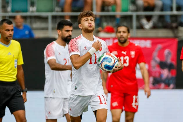 Odeh Fakhoury Jordan, 11 after his goal for 3 1 , Switzerland, Soccer, Friendly match, Switzerland vs Jordan, 31 05 2026, St Gallen Kybunpark Hessen Switzerland Copyright: xGrantxHubbsx