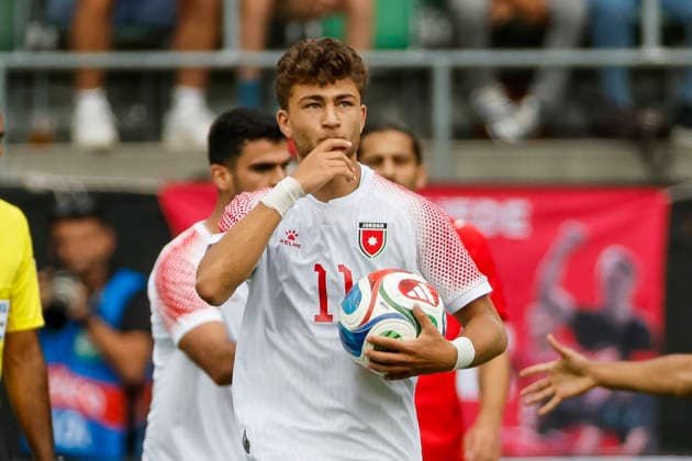 Odeh Fakhoury Jordan, 11 after his goal for 3 1 , Switzerland, Soccer, Friendly match, Switzerland vs Jordan, 31 05 2026, St Gallen Kybunpark Hessen Switzerland Copyright: xGrantxHubbsx