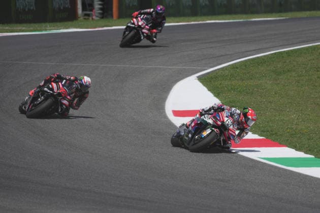 31 05 2026, Autodromo Internazionale del Mugello, Mugello, MotoGP Italian Grand Prix 2026 ,in the picture Francesco Bagnaia ITA , Ducati Lenovo Team, Marco Bezzecchi ITA , Aprilia Racing, Jorge Martin ESP Photo by Hasan Bratic DeFodi Images