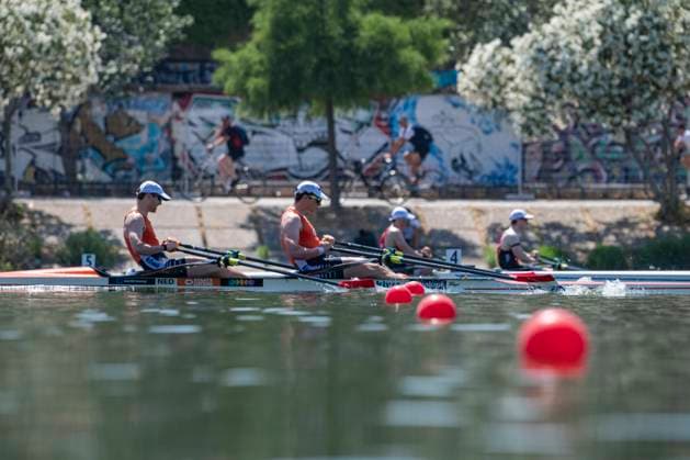 Seville, Spain. 30 May 2026. Rowers Melvin Twellaar and Simon van Dorp (Netherlands) ahead of Aaron Andries and Tibo Vyvey (Belgium) during the M2x Men s Double Sculls Semifinal 2 Race at the World Rowing Cup 1 2026 at CEAR La Cartuja. Seville Spain Copyright: xDavidxSarmientox xVWPicsx DSG-0886