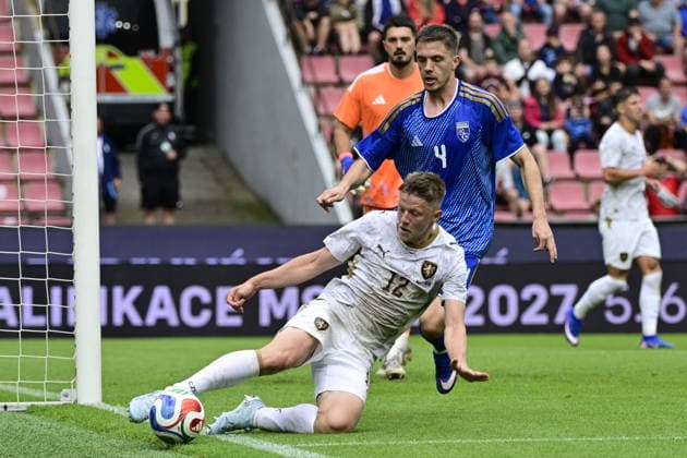 From left Lukas Cerv of Czech Republic and Ilir Krasniqi of Kosovo in action during the Czech Republic vs Kosovo soccer friendly match, in Prague, Czech Republic, May 31, 2026. (CTKxPhoto RomanxVondrous) CTKPhotoP2026053103956  CTKPhotoP2026053103956