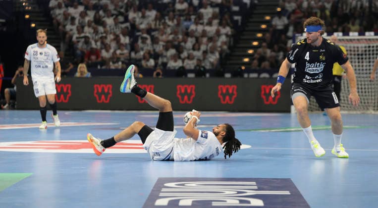 photo Hugo Bryan MONTE dos SANTOS Montpellier vs Johannes Golla Flensburg Handball Men on Sun 31 05 2026 Mens EHF European League , Final Four in Hamburg SG Flensburg Montpellier HB Match for 3rd place