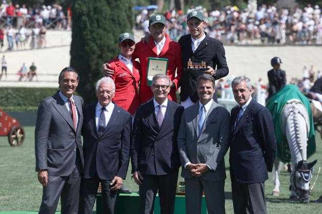 EQUITATION - International Equitation - Piazza di Siena - 93rd CSIO of Rome 2026 Photo by IPA ABACAPRESS.COM85213618 - Rome, May 31, 2026: Piergiorgio BUCCI with the horse Pallieter Vd N.Ranch wins the trophy in the Great International Show of PREMIO No. 9 - ROLEX GRAN PREMIO ROMA Two-heat category - h. 160 among the most anticPhoto by IPA ABACAPRESS.COMted moments of the horse competition. The best international riders and teams compete on a technical and spectacular course for a prize pool of Ä500,000 Rome Italy  Copyright: xIPAxSport ABACAx