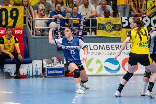 HSG Blomberg Lippe GER vs Borussia Dortmund GER Handball, 1 Handball Bundesliga Women, Final, Match 3, 31 5 2026, Season 2025 2026, Blomberg Elin Magnusdottir HSG Blomberg Lippe, 33 at match setup Blomberg Sporthalle an der Ulmenallee Germany