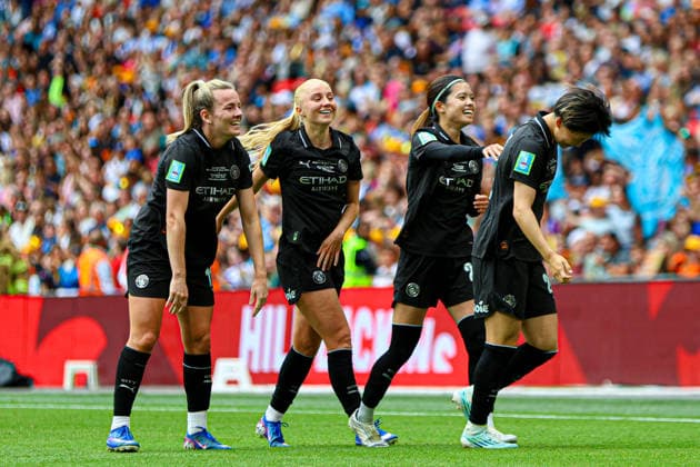 LONDON, ENGLAND - May 31: Aoba Fujino of Manchester City celebrates scoring the third goal during the Adobe Womens FA Cup Final match between Brighton and Hove Albion and Manchester City at Wembley Stadium, May 31 in London, England  Copyright: xNataliexMincher SPPx Sportspressphoto_SPR157832