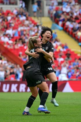 Manchester City Women celebrate Aoba Fujino™s goal in the second half during the Women s FA Cup Final match between Brighton & Hove Albion Women and Manchester City Women at Wembley Stadium, London, England on 31 May 2026. Copyright: xPhilxHutchinsonx 45000021