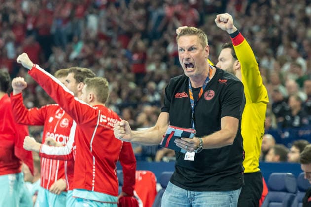 Goalkeeping coach Carsten Lichtlein MT Melsungen yells during the handball final of the Winamax EHF Finals 2026 between THW Kiel and MT Melsungen at Barclays Arena on May 31, 2026 in Hamburg, Germany