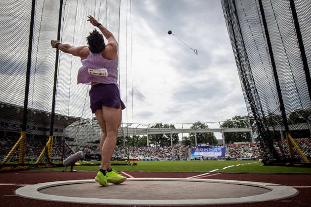 DRESDEN , GERMANY - MAY 31: Merlin Hummel (GER Germany) competes in the hammer throw during the Golden Oval Continental Tour Silver meeting on May 31, 2026 at Heinz-Steyer-Stadion in Dresden, Saxony, Germany. Saxony Germany Copyright: xAxelxKohringx