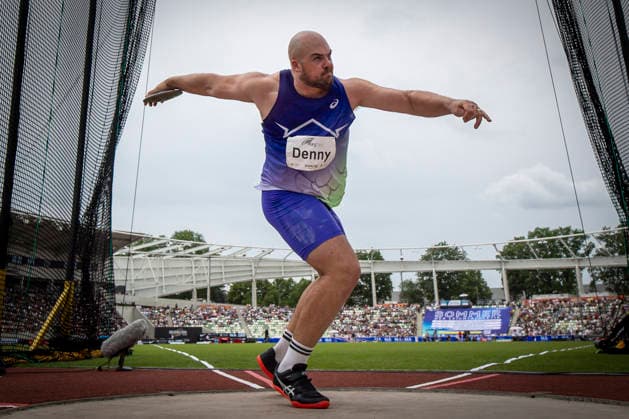 DRESDEN , GERMANY - MAY 31: Matthew Denny (AUS Australia) competes in the discus throw during the Golden Oval Continental Tour Silver meeting on May 31, 2026 at Heinz-Steyer-Stadion in Dresden, Saxony, Germany. Saxony Germany Copyright: xAxelxKohringx