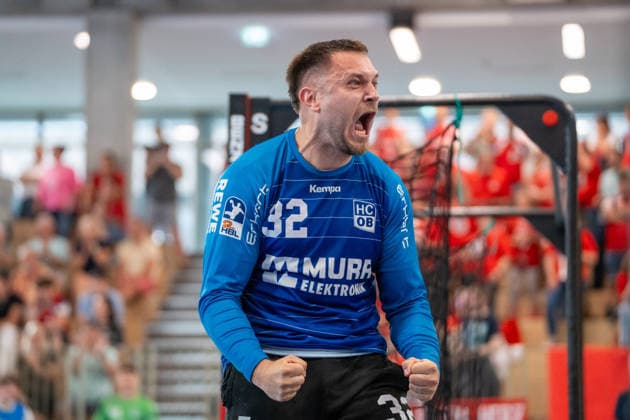 Handball I Men I Season 2025 2026 I 2 Bundesliga I 33 Matchday I HC Oppenweiler Backnang Eulen Ludwigshafen I 31 05 2026 Janis Boieck 32, HC Oppenweiler Backnang jubelt Backnang Murrtal Arena Baden Württemberg Germany Copyright: xLobeca MaxxPetershansx