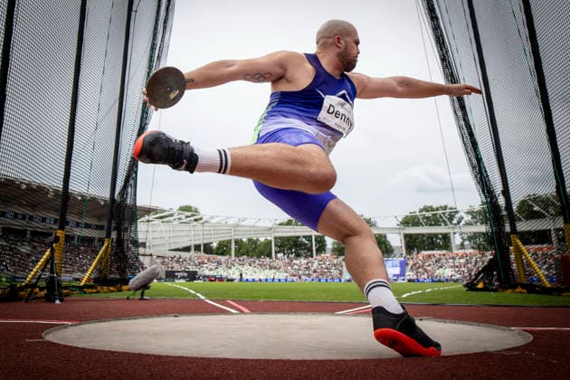 DRESDEN , GERMANY - MAY 31: Matthew Denny (AUS Australia) competes in the discus throw during the Golden Oval Continental Tour Silver meeting on May 31, 2026 at Heinz-Steyer-Stadion in Dresden, Saxony, Germany. Saxony Germany Copyright: xAxelxKohringx