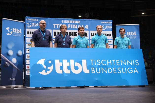 the referees during the final matches of the Liebherr TTBL Final4 Borussia Düsseldorf - FC Saarbrücken Tischtennis at the Süwag Energie ARENA on May 31, 2026, in Frankfurt, Germany Frankfurt Süwag Energie ARENA Hessen Germany Copyright: xJoaquimxFerreirax