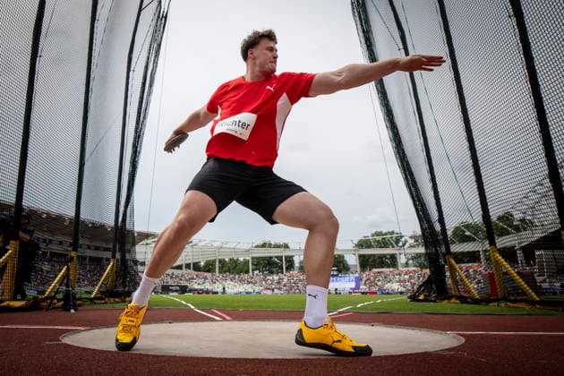 DRESDEN , GERMANY - MAY 31: Steven Richter (GER Germany) competes in the discus throw during the Golden Oval Continental Tour Silver meeting on May 31, 2026 at Heinz-Steyer-Stadion in Dresden, Saxony, Germany. Saxony Germany Copyright: xAxelxKohringx