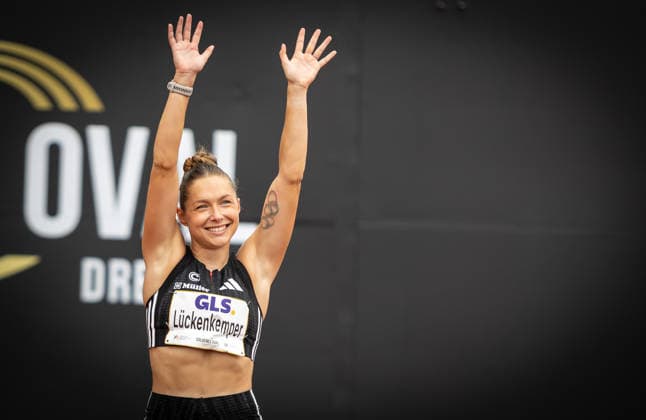 Golden Oval Dresden, 31 05 2026 Anticipation Gina Lückenkemper GER Germany at the athlete presentation in the 100m final of the womens athletics meeting Golden Oval on 31 05 2026 at the Heinz Steyer Stadium in Dresden Saxony Copyright: xBEAUTIFULxSPORTS R.xSchmittx