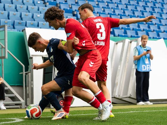 Three-way fight at the corner post, Matthew Moore TSG Hoffenheim U19, 08 on the ball, Alessandro Puzzo 1 FC Koeln U19, 11 , Jonathan Friemel 1 FC Koeln U19, 03 GER, TSG Hoffenheim vs 1 FC Koeln, Football, Final German Championship A Juniors U19 , Season 2025 2026, 31 05 2026 GER, TSG Hoffenheim vs 1 FC Koeln, Football, Final German Championship A Juniors U19 , Season 2025 2026, 31 05 2026 Sinsheim Copyright: xEibner-Pressefoto CarstenxSchwerx EP_CSG
