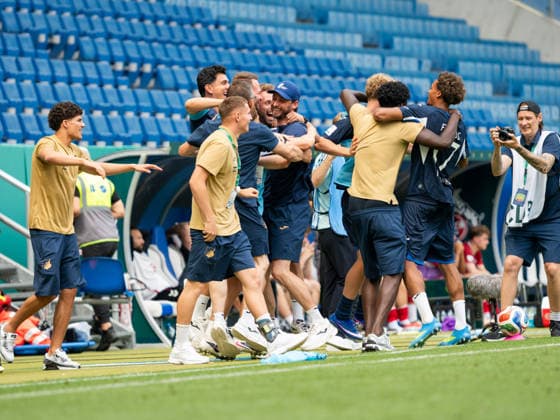 Bench after final whistle celebrating the final victory, in the middle with cap Paul Ehmann TSG Hoffenheim U19, Coach GER, TSG Hoffenheim vs 1 FC Koeln, Football, Final German Championship A Juniors U19 , Season 2025 2026, 31 05 2026 GER, TSG Hoffenheim vs 1 FC Koeln, Football, Final German Championship A Juniors U19 , Season 2025 2026, 31 05 2026 Sinsheim Copyright: xEibner-Pressefoto CarstenxSchwerx EP_CSG