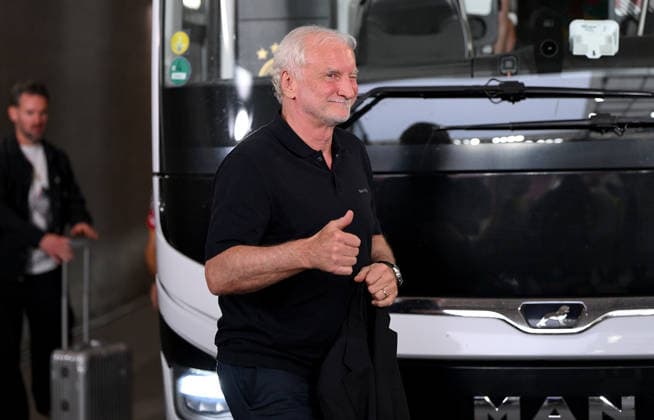 Football International Test match World Cup 2026 in Mainz Germany Finland 31 05 2026 Arrival of the German team in the bus at the stadium, sports director Rudi Voeller