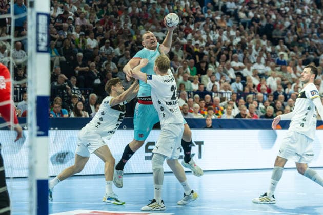 during the handball final of the Winamax EHF Finals 2026 between THW Kiel and MT Melsungen at Barclays Arena on May 31, 2026 in Hamburg, Germany