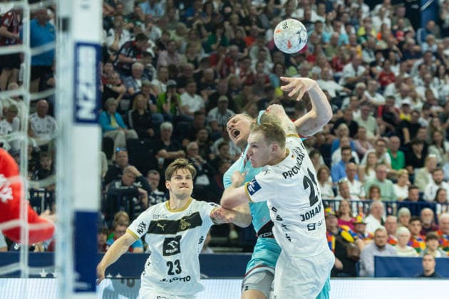 during the handball final of the Winamax EHF Finals 2026 between THW Kiel and MT Melsungen at Barclays Arena on May 31, 2026 in Hamburg, Germany