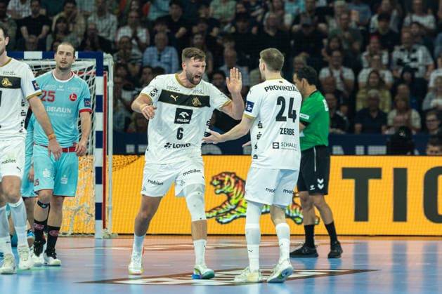 during the handball final of the Winamax EHF Finals 2026 between THW Kiel and MT Melsungen at Barclays Arena on May 31, 2026 in Hamburg, Germany