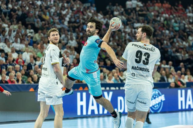 during the handball final of the Winamax EHF Finals 2026 between THW Kiel and MT Melsungen at Barclays Arena on May 31, 2026 in Hamburg, Germany