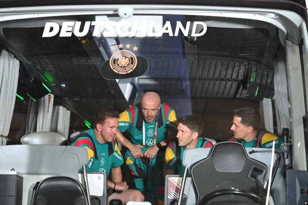 Coach national coach Julian NAGELSMANN GER and his coaching team meeting in the team bus, Germany GER Finland FIN Football Laenderspiel,Freundschaftsspiel, am 3105 2026, Mewa Arena Mainz Germany UEFA regulations prohibit any use of photographs as image sequences and or quasi video Â