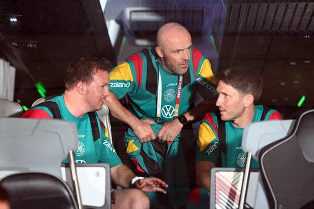 Coach national coach Julian NAGELSMANN GER and his coaching team meeting in the team bus, Germany GER Finland FIN Football Laenderspiel,Freundschaftsspiel, am 3105 2026, Mewa Arena Mainz Germany UEFA regulations prohibit any use of photographs as image sequences and or quasi video Â