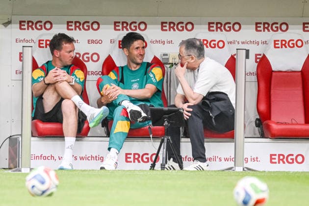 German coach Julian Nagelsmann Co Trainer Benjamin Glück and Andreas Rettig Looks on during the international friendly match between Germany and Finland at MEWA Arena on May 31, 2026 in Mainz, Germany Photo by Harry Langer DeFodi Images