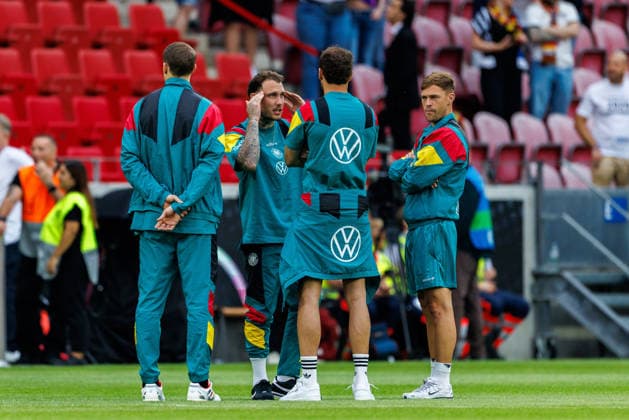 MAINZ, GERMANY - MAY 31: during the International Friendly, Länderspiel, Nationalmannschaft Germany vs. Finland at MEWA Arena on May 31, 2026 in Mainz, Germany. The German walks on the pitch; David Raum (Germany, 22); Joshua Kimmich (Germany, 6) Rhineland-Palatinate Germany Copyright: xStephanxHahnex