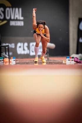 DRESDEN , GERMANY - MAY 31: Malaika Mihambo (GER Germany) competes in the long jump during the Golden Oval Continental Tour Silver meeting on May 31, 2026 at Heinz-Steyer-Stadion in Dresden, Saxony, Germany. Saxony Germany Copyright: xAxelxKohringx