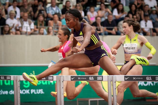 DRESDEN , GERMANY - MAY 31: Rayniah Jones (USA United States) competing in the 100m hurdles during the Golden Oval Continental Tour Silver meeting on May 31, 2026 at Heinz-Steyer-Stadion in Dresden, Saxony, Germany. Saxony Germany Copyright: xAxelxKohringx