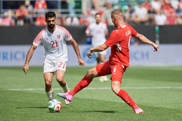 Soccer World Cup 2026 preparation match Switzerland vs. Jordan, St Gallen, Switzerland St Gallen, Switzerland 31 May 2026 Nizar Al Rashdan and Nico Elvedi at the World Cup 2026 preparation match Switzerland vs. Jordan in St Gallen
