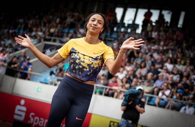 Golden Oval Dresden, 31 05 2026 Anticipation Long jumper Malaika Mihambo GER Germany at the athlete presentation Athletics Meeting Golden Oval on 31 05 2026 at the Heinz Steyer Stadium in Dresden Saxony Copyright: xBEAUTIFULxSPORTS R.xSchmittx