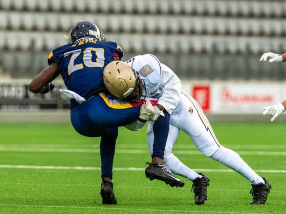 Kevin Kaya (Alpine Rams 20), Simon Homadi (Berlin Thunder 6), Alpine Rams vs. Berlin Thunder, American Football, AFLE, The League Eruope, Week 2, Saison 2026, 31.05.2026, Alpine Rams vs. Berlin Thunder, American Football, AFLE, The League Eruope, Week 2, Saison 2026, 31.05.2026 Biel Copyright: xEibner-Pressefoto FlorianxSchustx EP_FSU