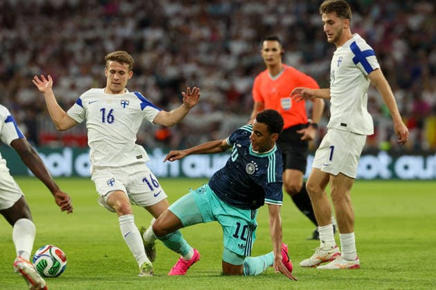 Anssi Suhonen (Finnland), Jamal Musiala (Germany) battles for the Ball during the International Friendly, Länderspiel, Nationalmannschaft match between Germany and Finland at MEWA ARENA on May 31, 2026, in Mainz, Germany. The match serves as preparation for the 2026 FIFA World Cup, WM, Weltmeisterschaft, Fussball in the United States Mainz MEWA ARENA Germany Copyright: xJoaquimxFerreirax
