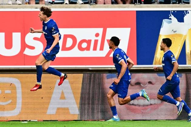 KAA Gent v KRC Genk - Jupiler Pro League Europe Play-Off Decider GENT, BELGIUM - MAY 31 : De Vlieger Tibe midfielder of KAA Gent celebrates scoring a penalty during the Jupiler Pro League Europe Play-Off decider match with the last European Conference League ticket at stake between KAA Gent and KRC Genk on May 31, 2026 in Gent, Belgium, 31 05 2026 Gent Belgium  Copyright: xPeterxDexVoechtx