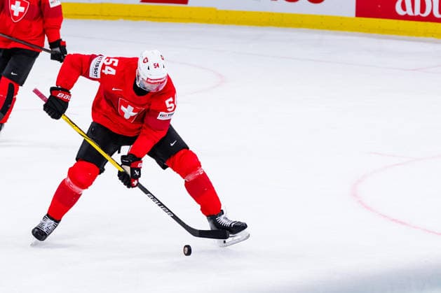 ZURICH, SWITZERLAND - MAY 31: Christian Marti (Switzerland, 54) with the puck during the Gold Medal Game - Match 64 between Switzerland and Finland at the IIHF Ice hockey, Eishockey World Championship, WM, Weltmeisterschaft 2026, Swiss Life Arena on May 31, 2026 in Zurich, Switzerland. Zurich Switzerland Copyright: xTimoxSteinx