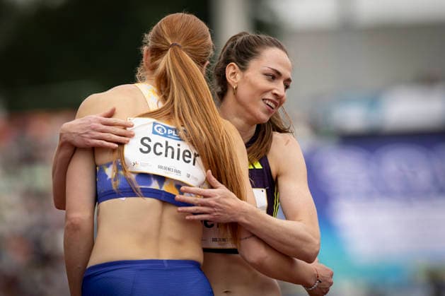 DRESDEN , GERMANY - MAY 31: Skadi Schier (GER Germany), Eileen Demes (GER Germany) after the wmen’s 400m during the Golden Oval Continental Tour Silver meeting on May 31, 2026 at Heinz-Steyer-Stadion in Dresden, Saxony, Germany. Saxony Germany Copyright: xAxelxKohringx