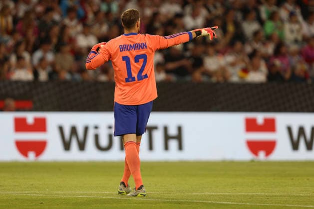 Goalkeeper Oliver Baumann Germany gestures during the international friendly match between Germany and Finland at MEWA Arena on May 31, 2026 in Mainz, Germany Photo by Oliver Kaelke DeFodi Images