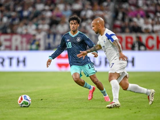 Nathaniel Brown Germany and Nikolai Alho Finland battle for the ball during the international friendly match between Germany and Finland at MEWA Arena on May 31, 2026 in Mainz, Germany Photo by Harry Langer DeFodi Images