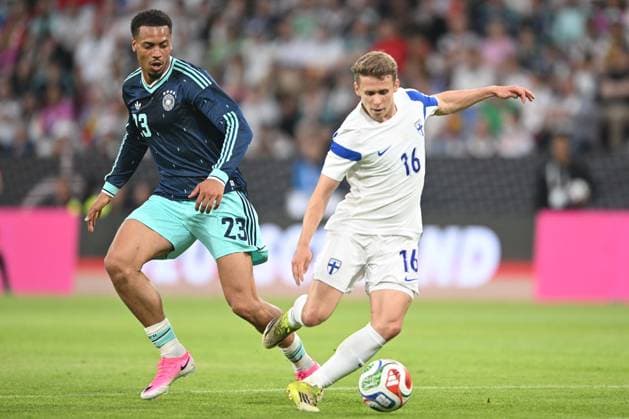 International soccer match Germany Finland on 31 05 2026 in the Mewa Arena in Mainz Felix Nmecha Germany , left Anssi Suhonen Finland , right DFB regulations prohibit any use of photographs as image sequences and or quasi video xJKx