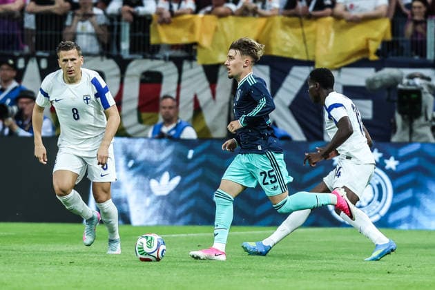 Sport, Football, UEFA international friendly Germany Finland 31 05 2026, MEWA Arena Robin Lod Finland, 8 Lennart Karl Germany, 25 Ryan Mahuta Finland, 14 Mainz MEWA Arena Rheinland Pfalz Germany