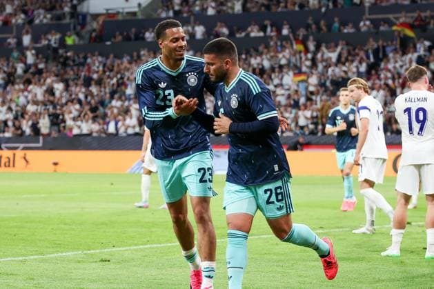 Felix Nmecha 23 Germany and Deniz Undav 26 Germany cheer after the 1 0, Germany vs Finland, Football, Men, UEFA, Friendly Match, Friendly Match, DFB, Season 2025 2026, 31 05 2026 Mainz Rhineland-Palatinate Germany Copyright: xkolbert-press MartinxAgüerax