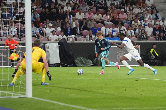 Chance for Lennart Karl Germany Germany vs Ryan Mahuta Finland , Goalkeeper Goalie Lukas Hradecky Finland Mainz 31 05 2026 Germany vs Finland, Friendly match, World Cup preparation, MEWA Arena Mainz
