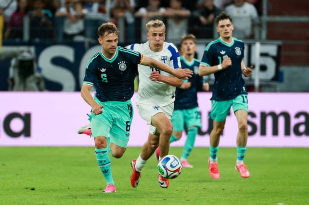 International match 25 26 Germany Finland on 31 05 2026 at the MEWA Arena in Mainz Joshua Kimmich Germany 6 and Topi Keskinen Finland 18 fight for the ball MH
