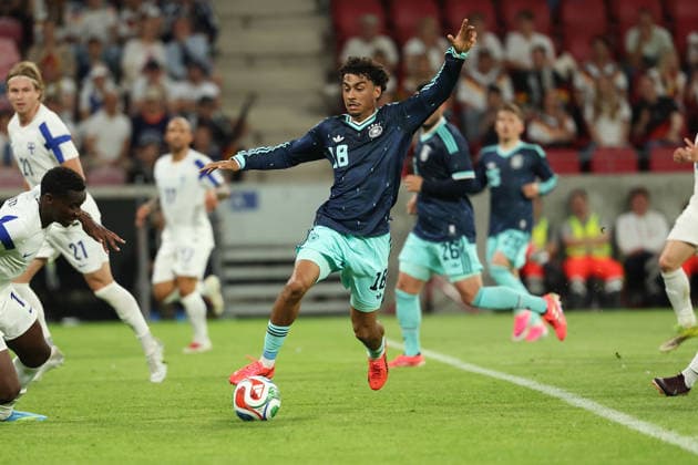 Nathaniel Brown (Germany) in action, with the ball during the International Friendly, Länderspiel, Nationalmannschaft match between Germany and Finland at MEWA ARENA on May 31, 2026, in Mainz, Germany. The match serves as preparation for the 2026 FIFA World Cup, WM, Weltmeisterschaft, Fussball in the United States Mainz MEWA ARENA Germany Copyright: xJoaquimxFerreirax