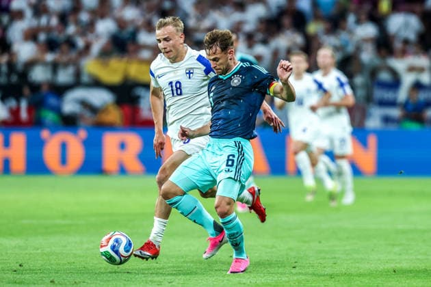 Sport, Football, UEFA international friendly Germany Finland 31 05 2026, MEWA Arena Topi Keskinen Finland, 18 Joshua Kimmich Germany, 6 duel Mainz MEWA Arena Rheinland Pfalz Germany