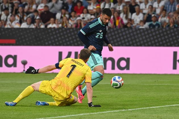 Deniz UNDAV GER vs Goalkeeper Lukas HRADECKY FIN Germany GER Finland FIN Football Laenderspiel,Freundschaftsspiel, am 3105 2026, Mewa Arena Mainz Germany UEFA regulations prohibit any use of photographs as image sequences and or quasi video Â