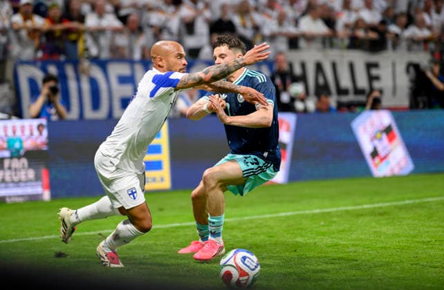 l r Nikolai Alho FIN , Florian Wirtz GER , action, duel international soccer match, Germany GER Finland FIN on 31 05 2026 in Mainz Germany Mewa Arena