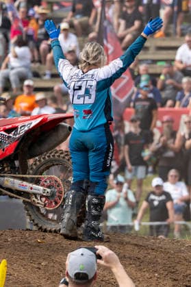 MXGP of Teutschenthal 2026 Teutschenthal, Germany 31 May 2026 In the picture Larissa Papenmeier GER Honda WMX celebrates with her fans Teutschenthal Motocross track Talkessel Sachsen Anhalt Germany